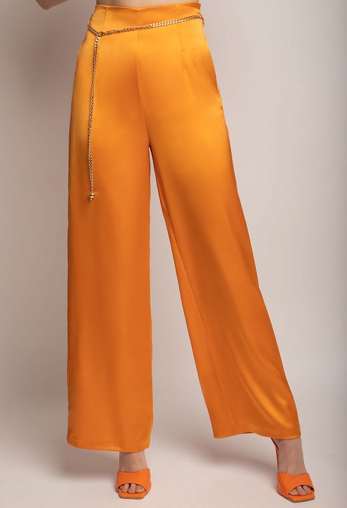 Satin pants with chain belt