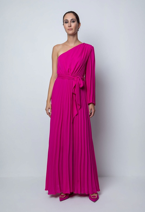 Pleated dress with one sleeve