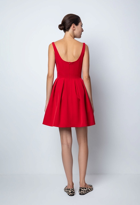 Red dress with pleats