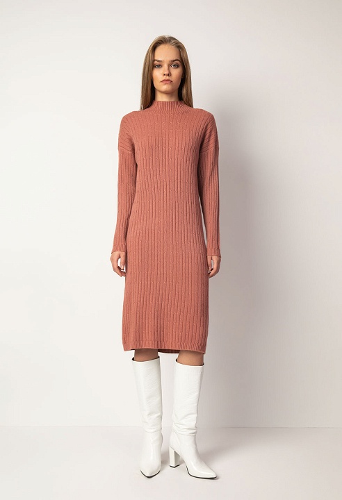 Knitted dress with weave pattern