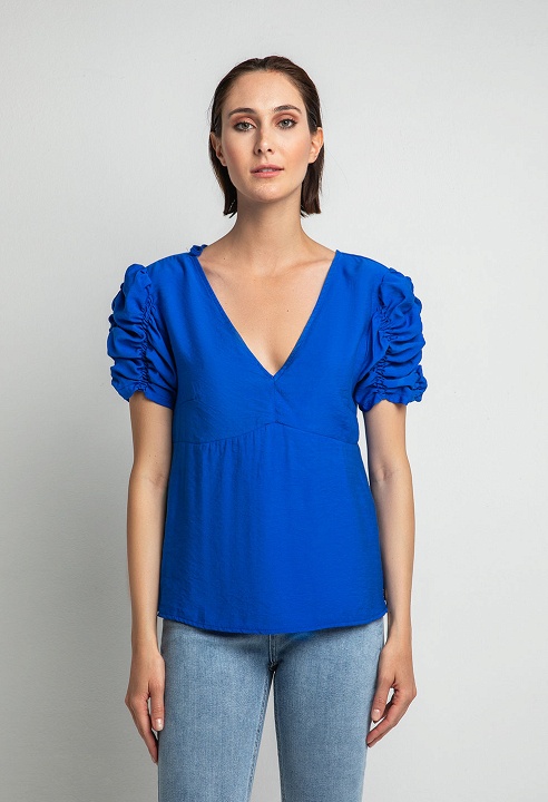 Top with sleeve gathered detail