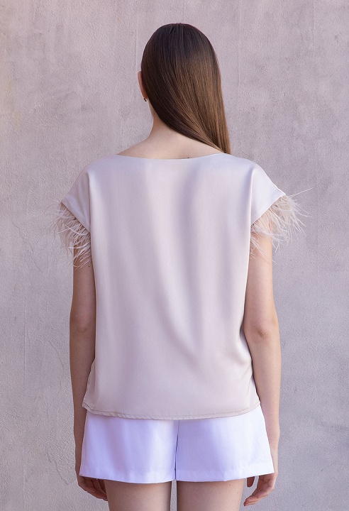 Satin blouse with feathers