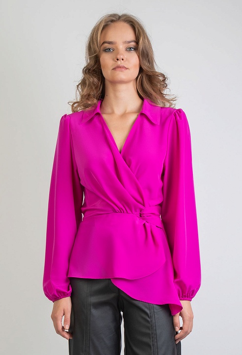 Asymmetric blouse with tie