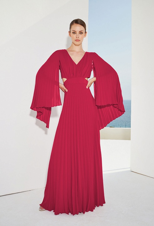 Pleated dress with bell sleeves