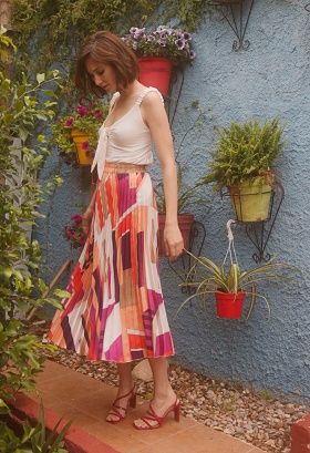 Printed pleated skirt