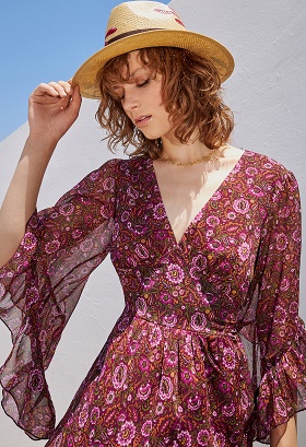 Printed dress with ruffles on the sleeves