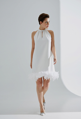 Dress with feathers.