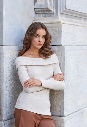 Knitted blouse with a straight neckline
