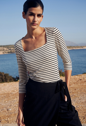 Striped blouse with square neckline
