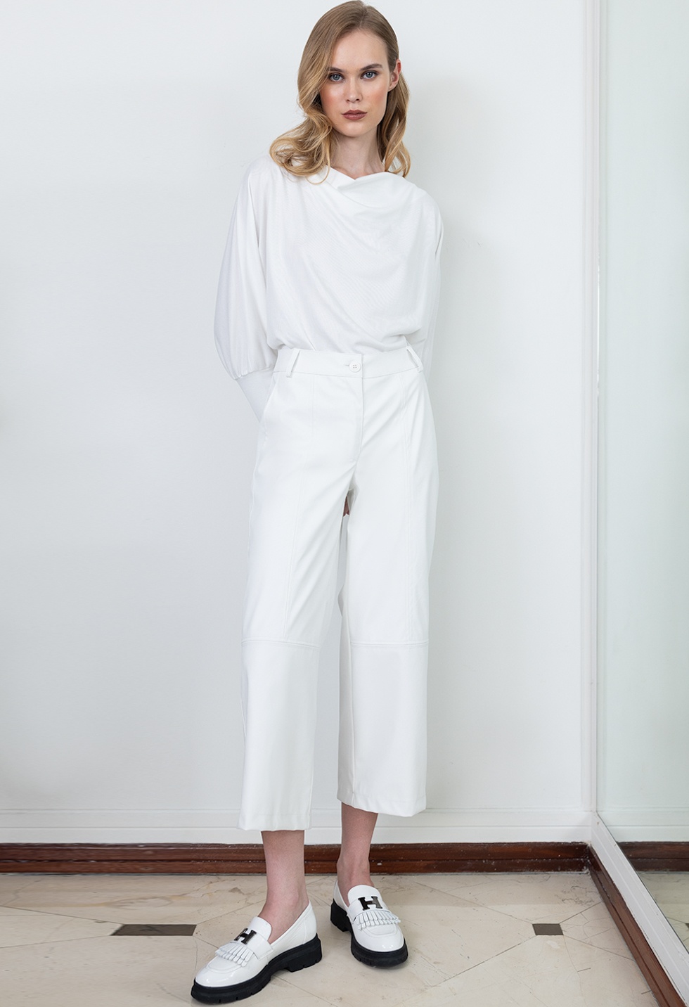 Leather effect culotte trousers