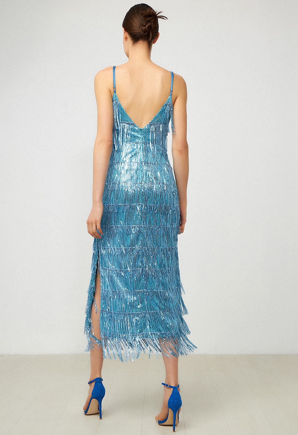 Evening dress with sequin fringe