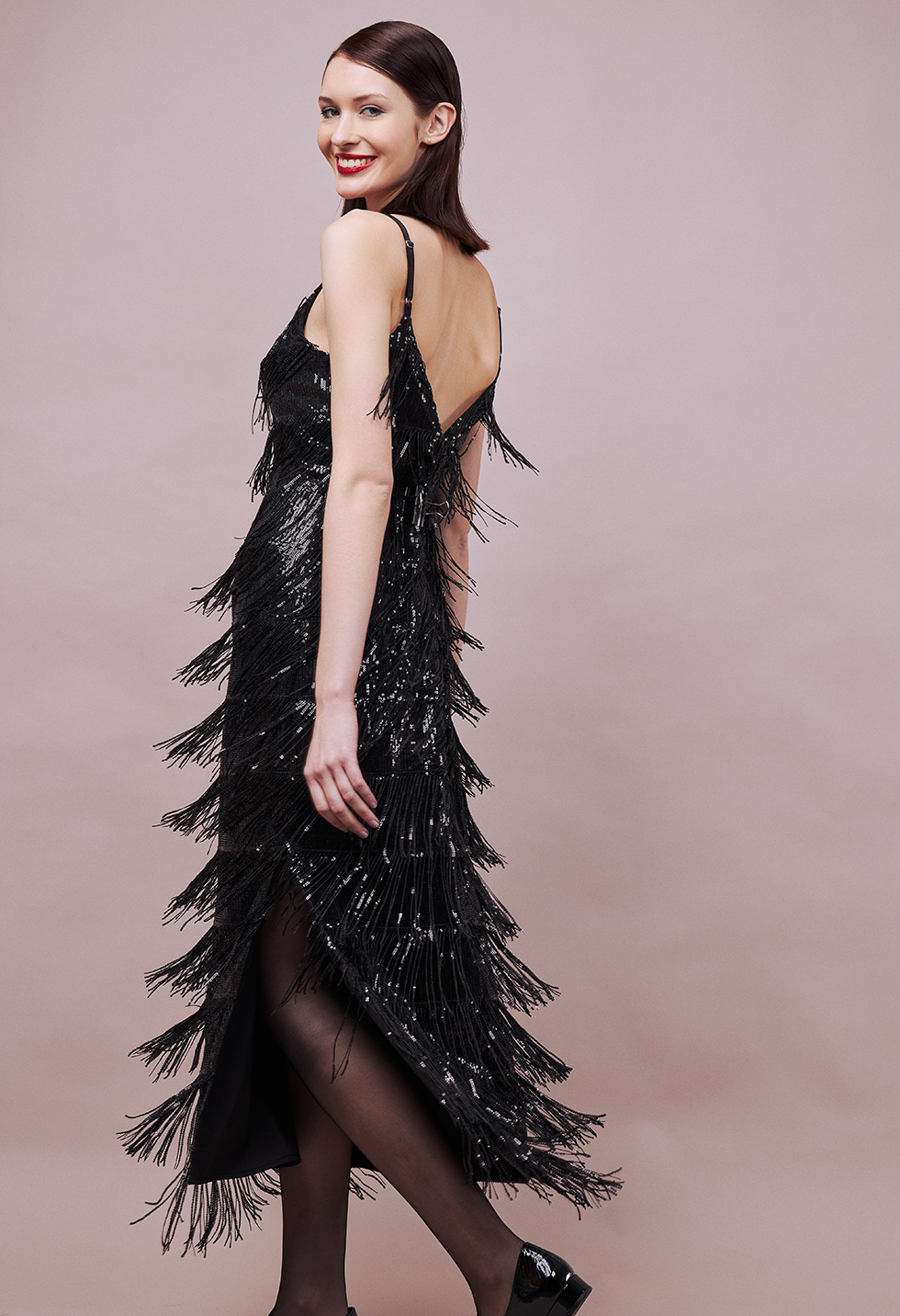 Black dress with fringe sequins