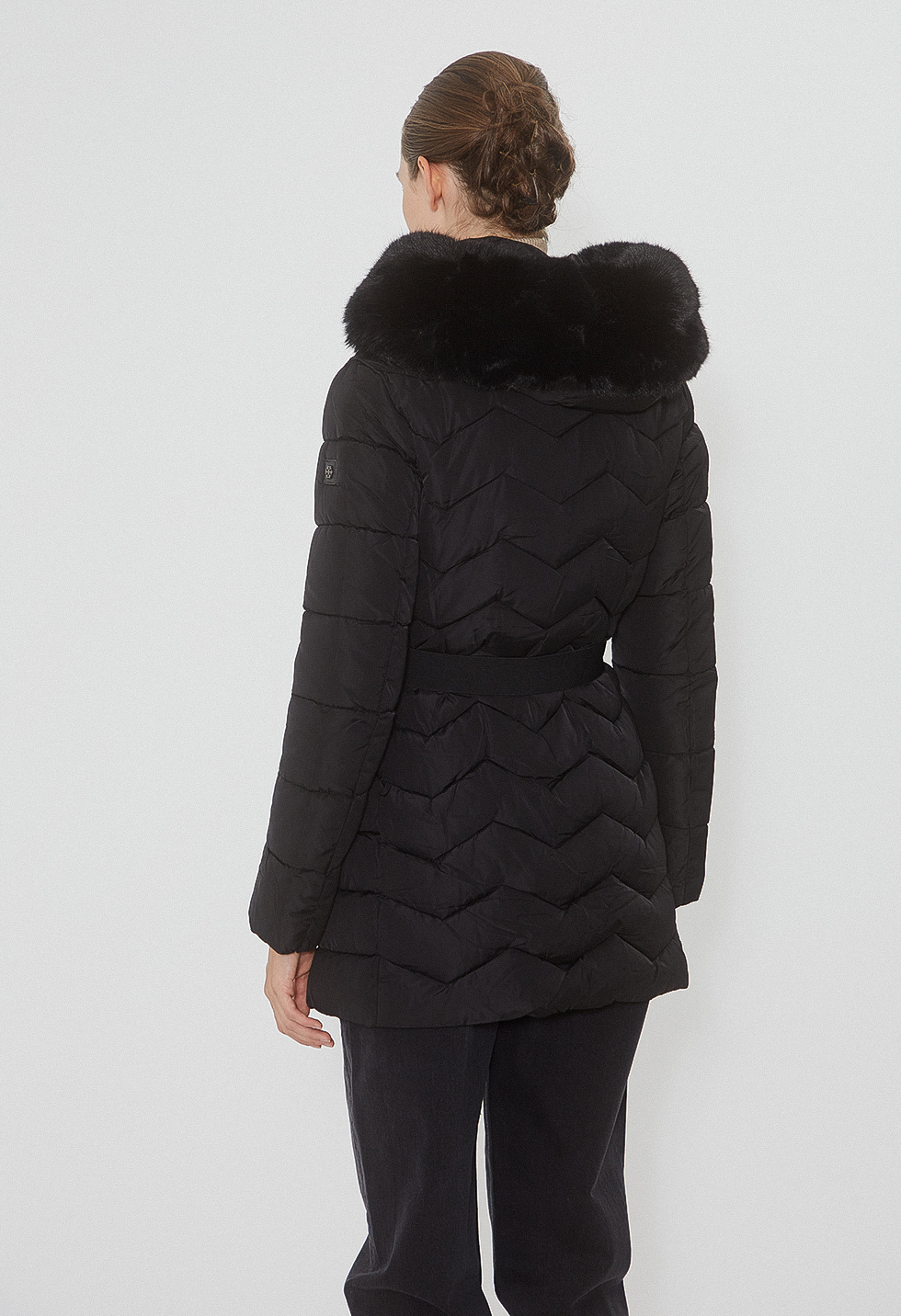 Quilted jacket with detachable fur