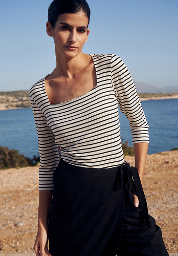 Striped blouse with square neckline