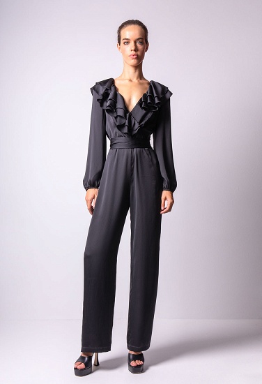 Satin jumpsuit with ruffles