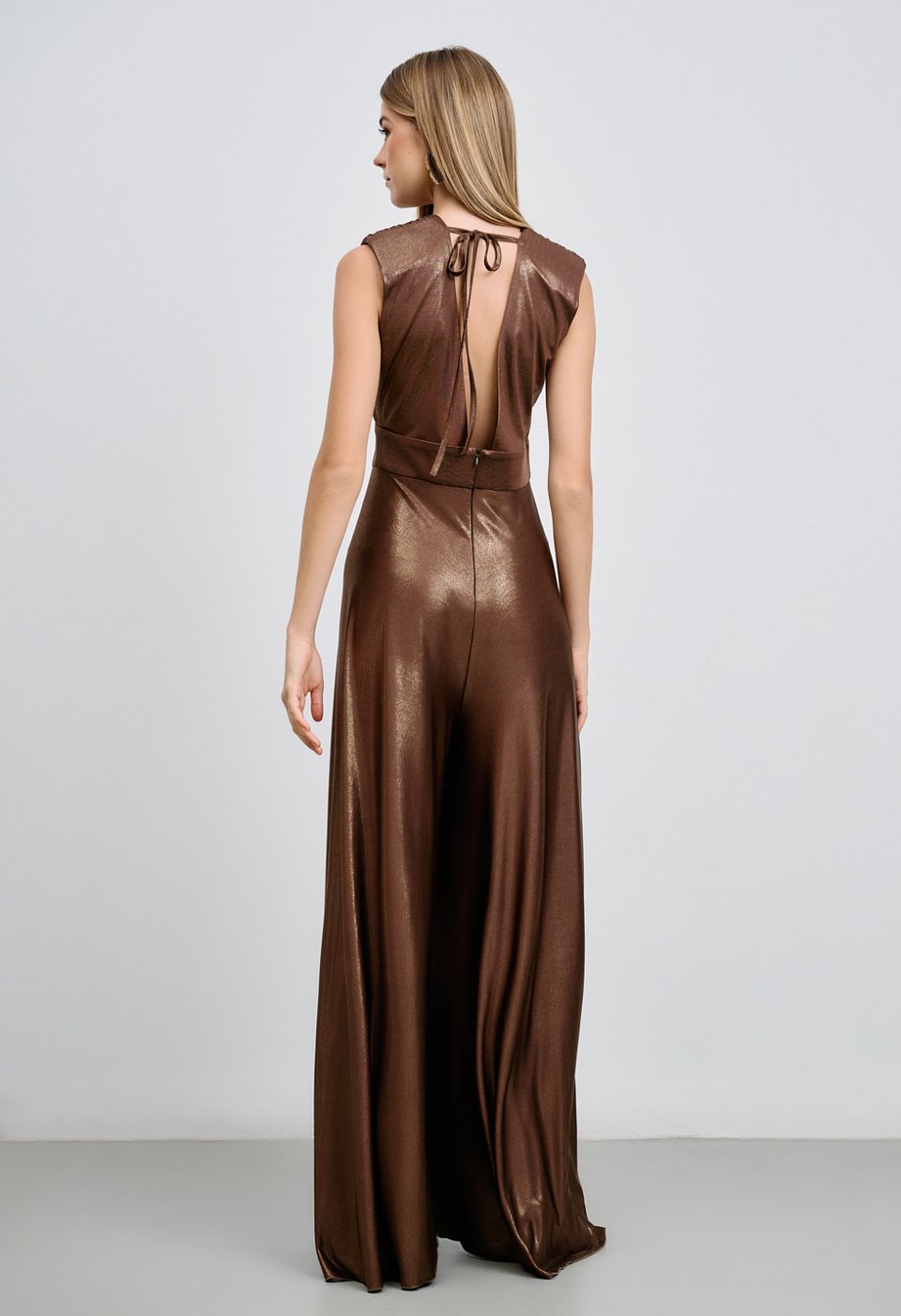 Metallic-texture jumpsuit