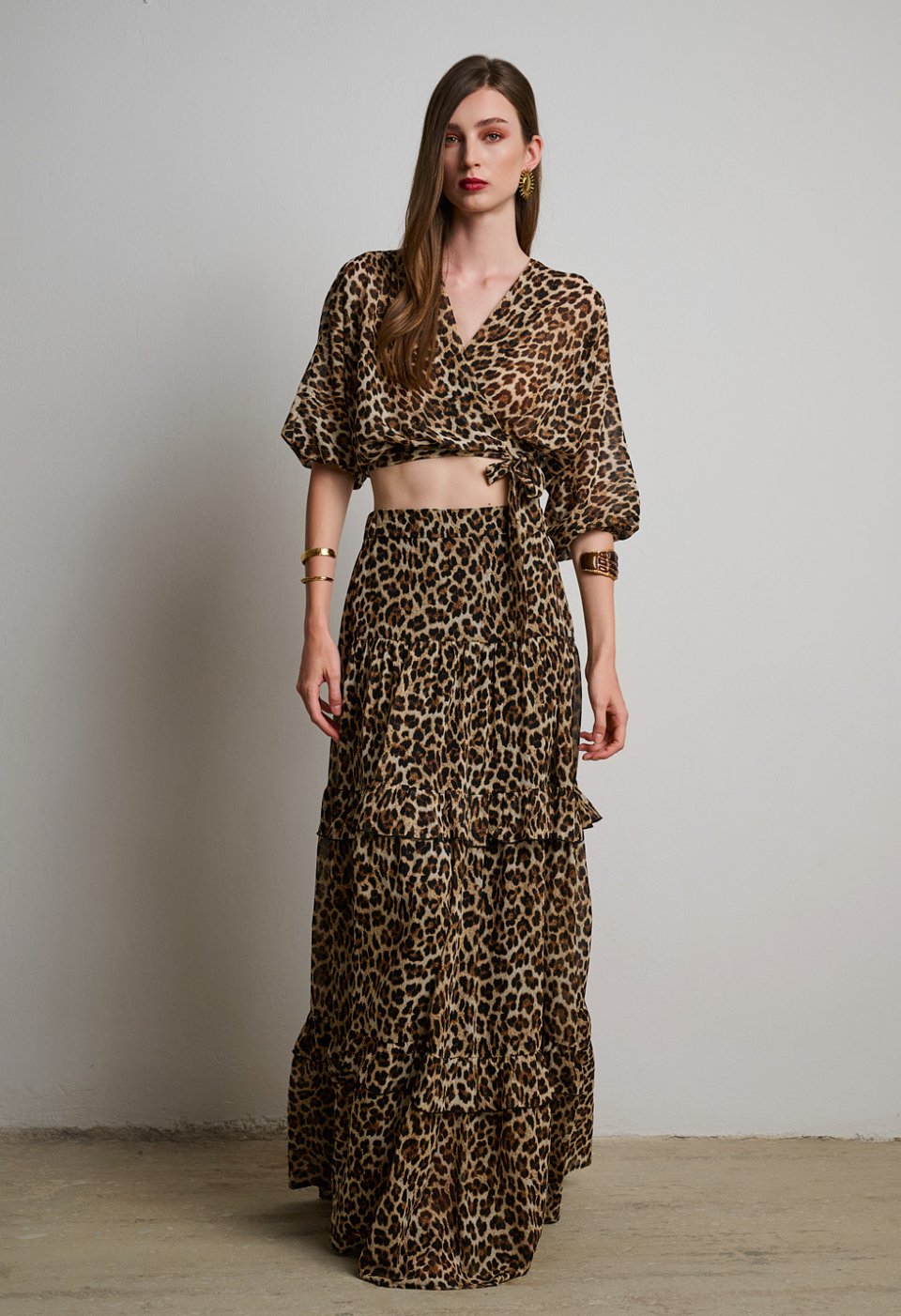 Maxi animal print skirt with ruffles