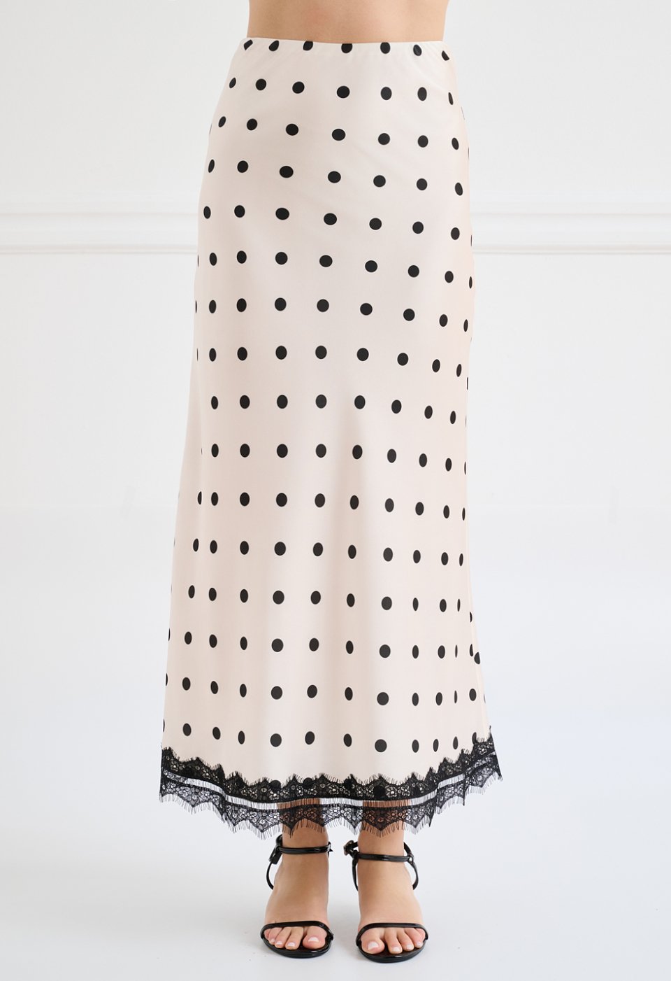 Polka-dot midi skirt with lace hem
