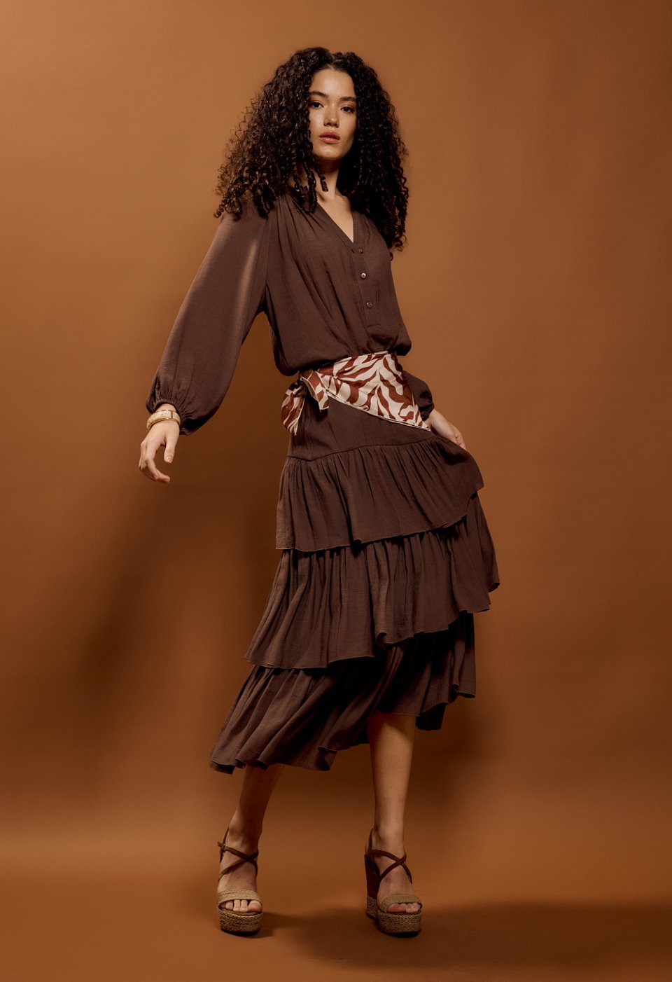 Midi skirt with ruffles