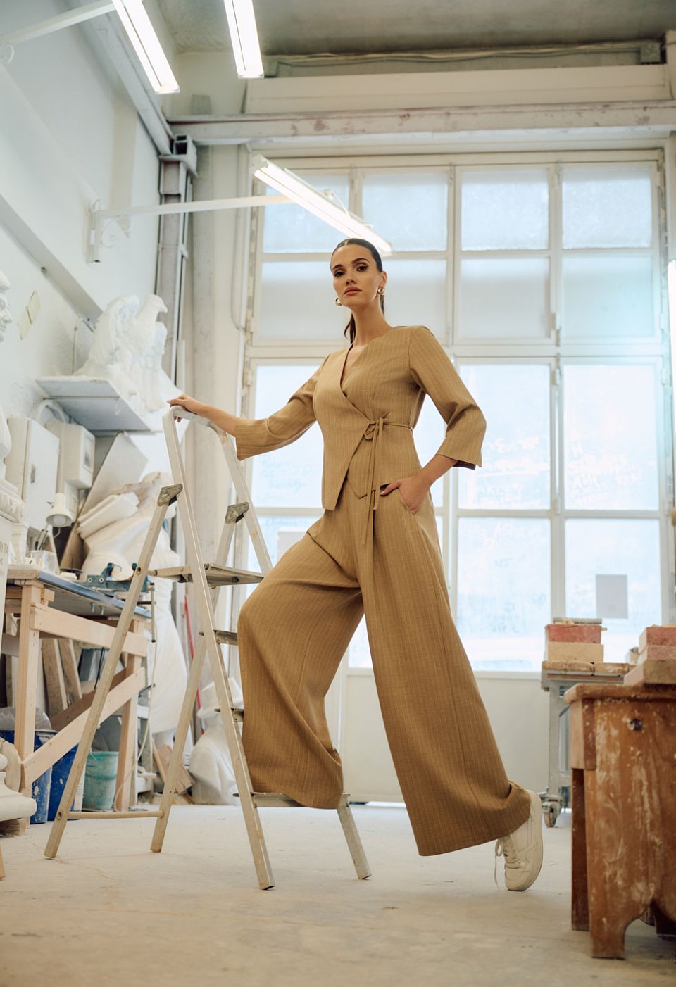 Beige top and trousers set