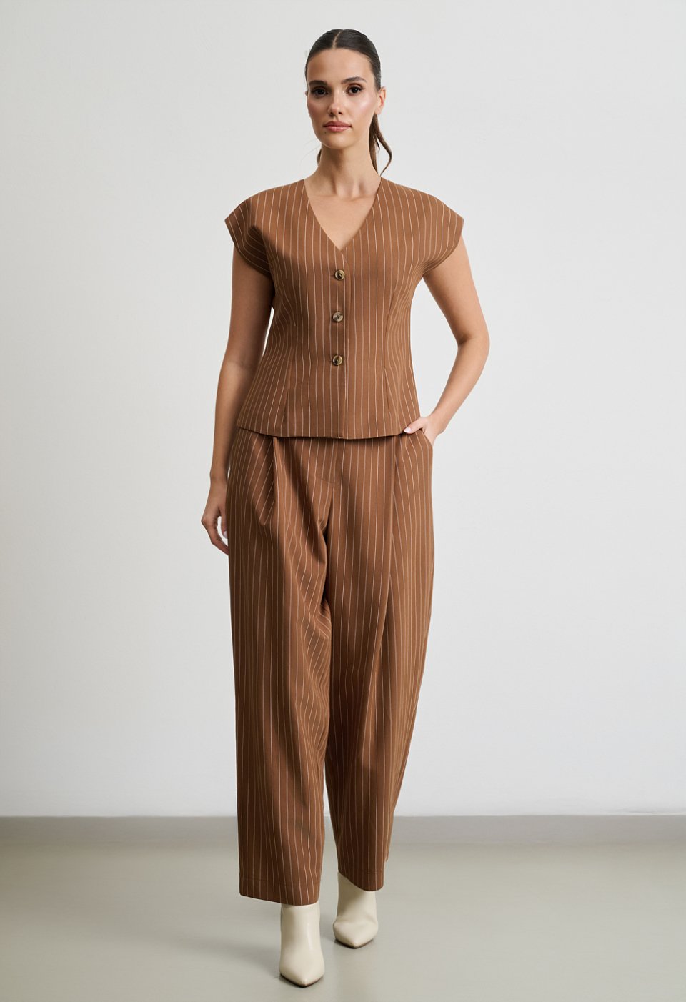 Striped Set with Top and High-Waisted Trousers