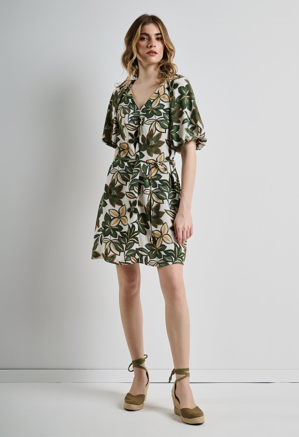 Short dress with a floral pattern.