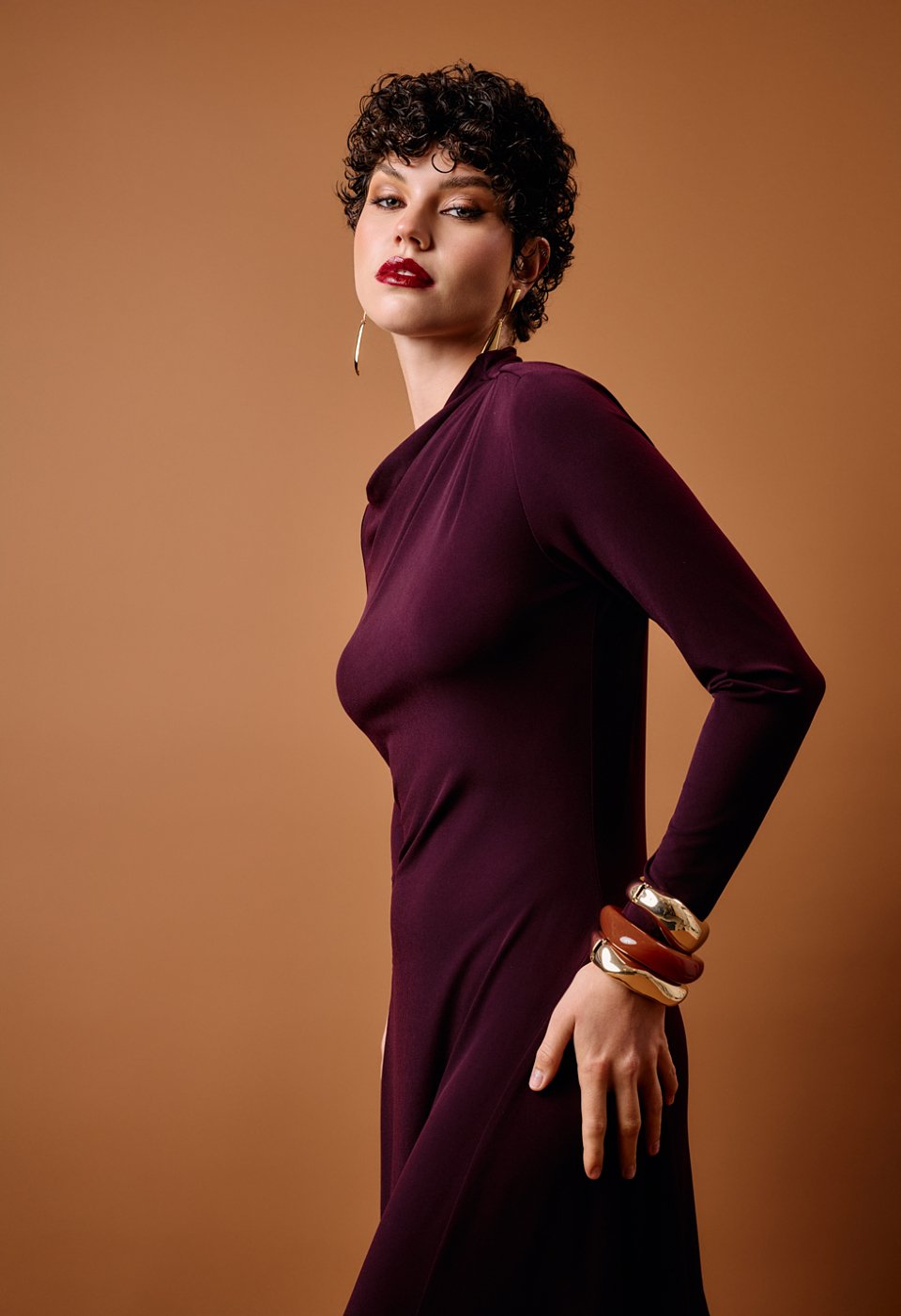 Long dress with asymmetric neckline
