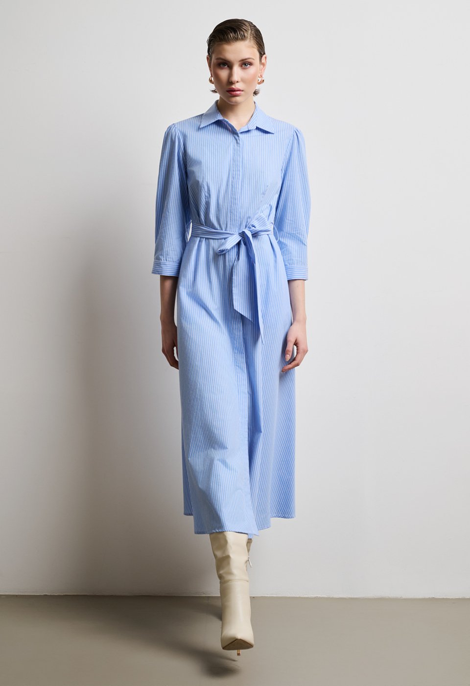 Striped shirt dress with belt