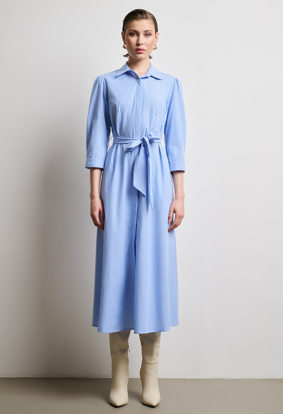 Striped shirt dress with belt