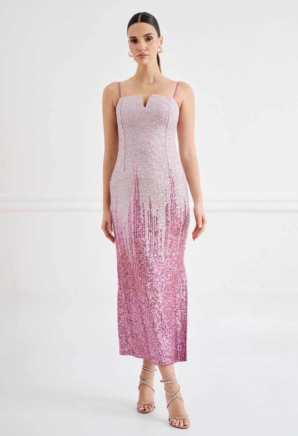Pink sequin midi dress