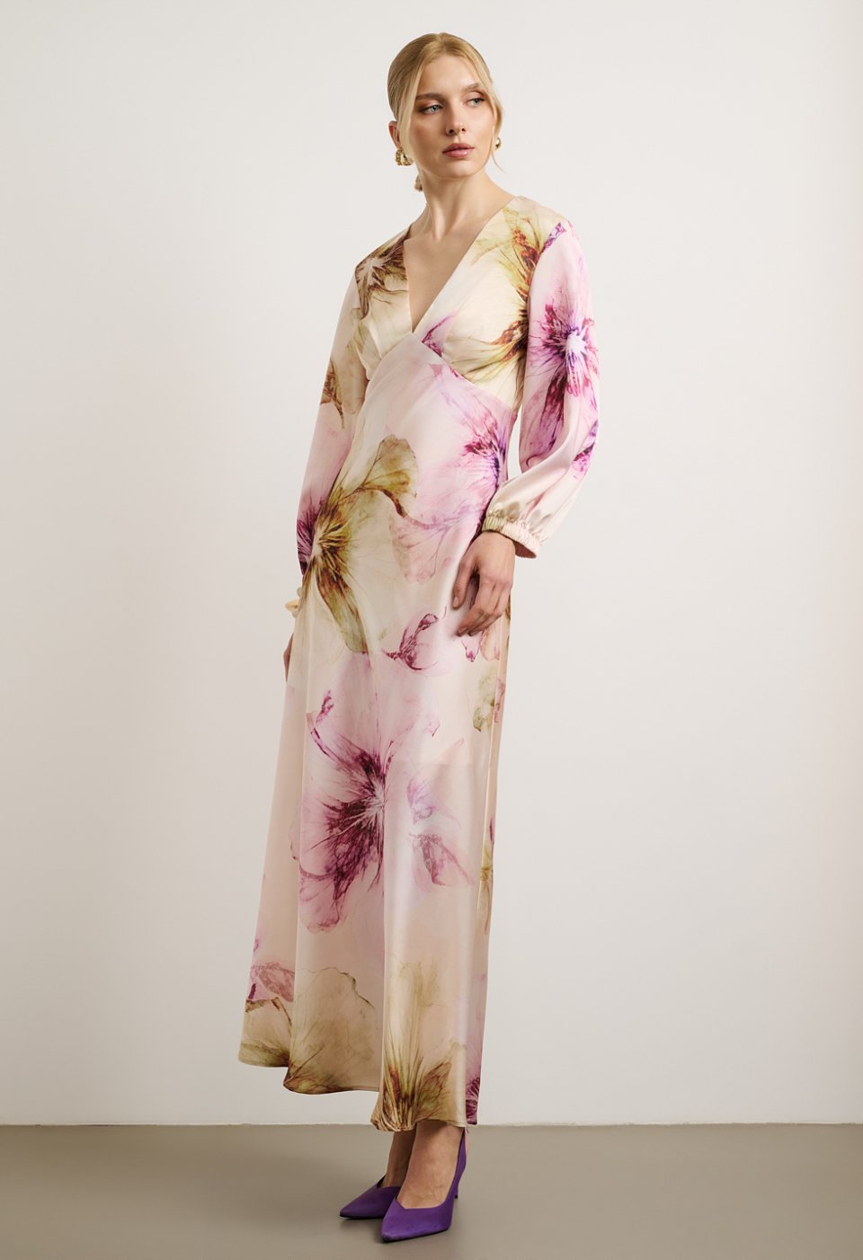 Maxi Floral Dress with V-Neck