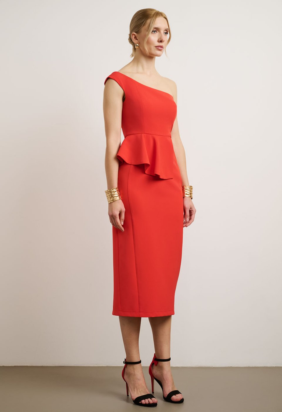 Midi φόρεμα one shoulder με peplum