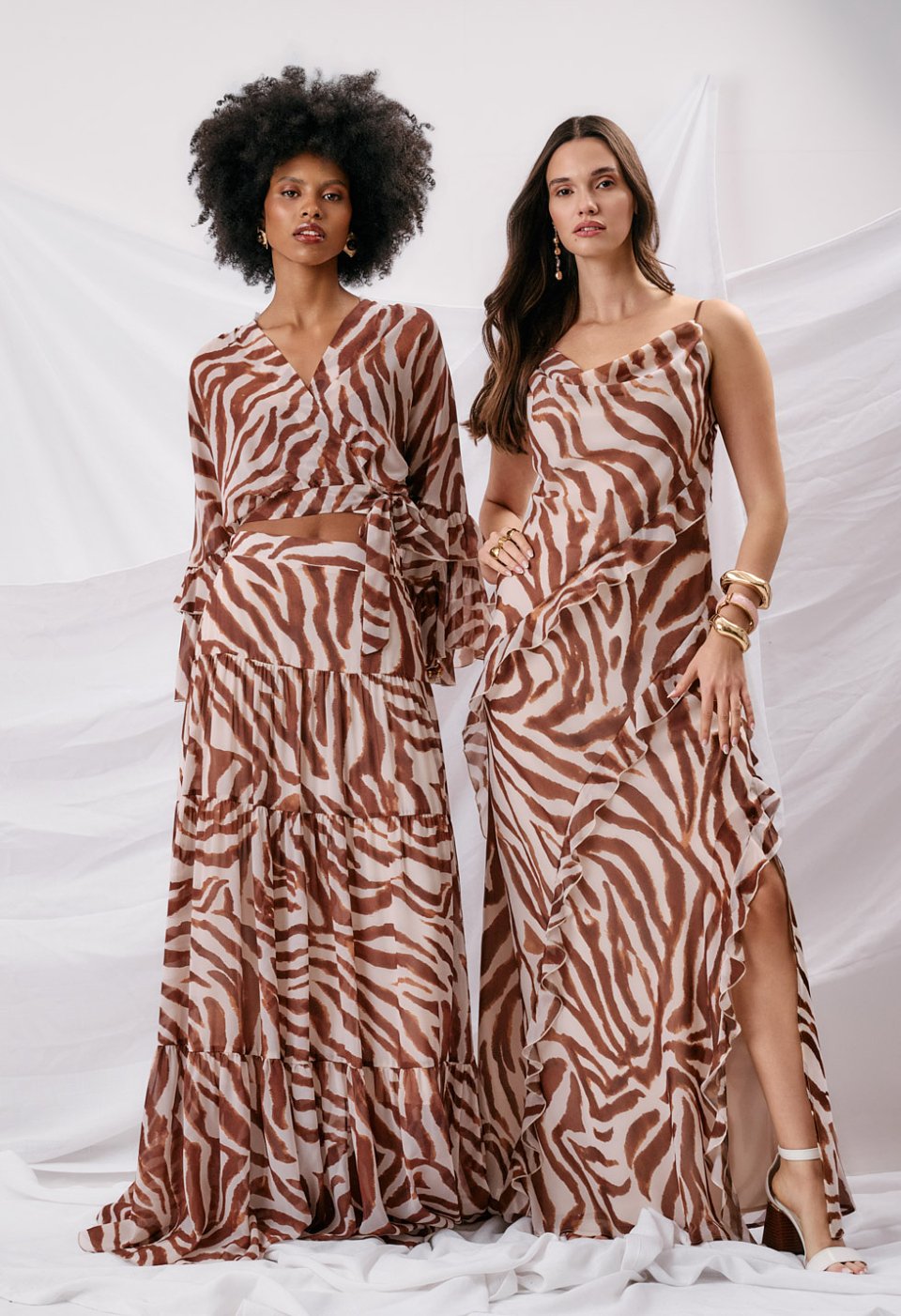 Maxi zebra-print dress with ruffles