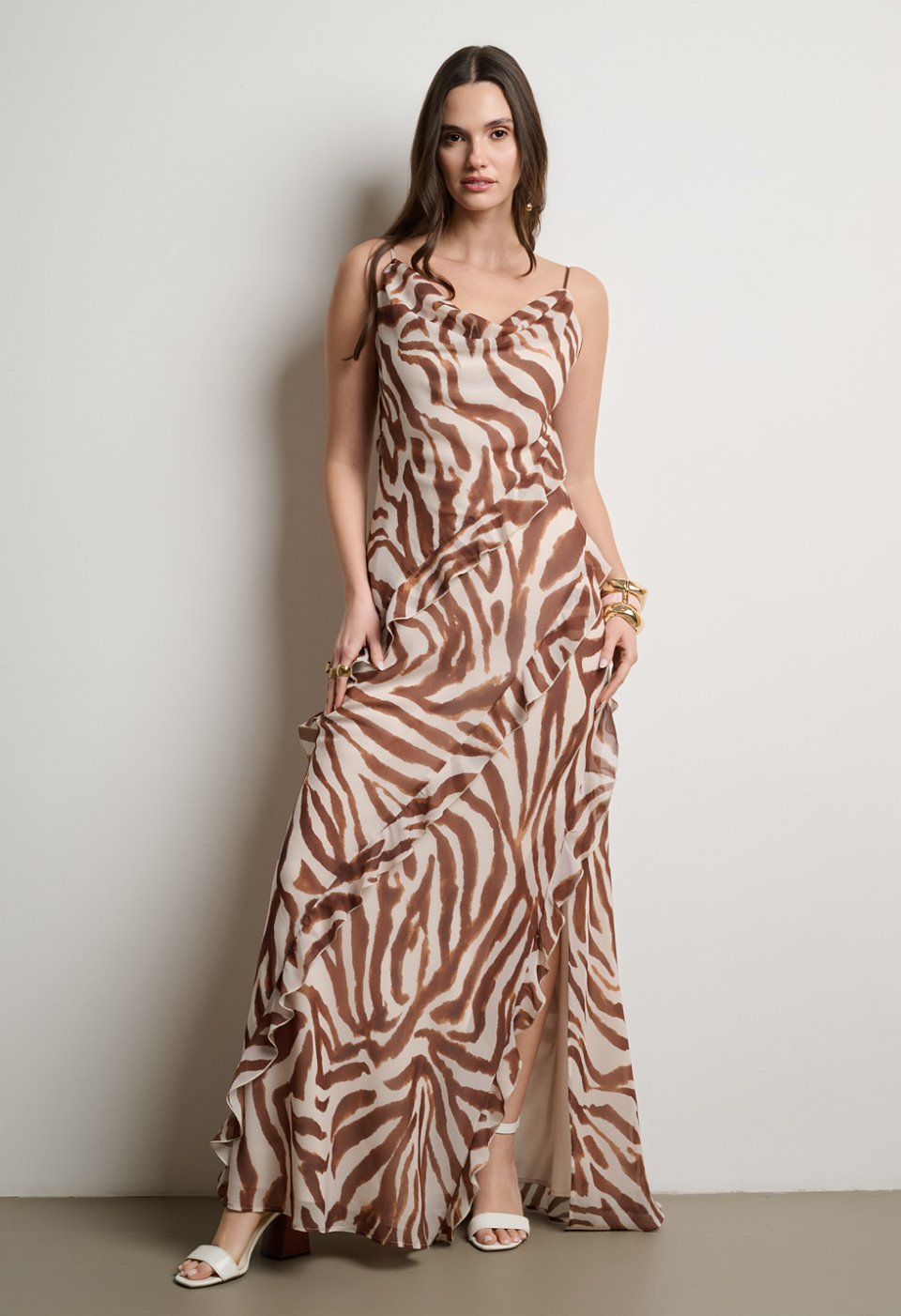 Maxi zebra-print dress with ruffles