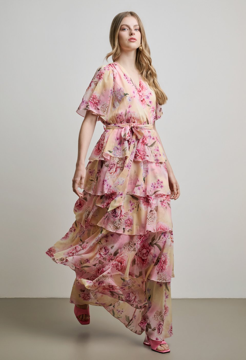 Printed maxi dress with ruffles