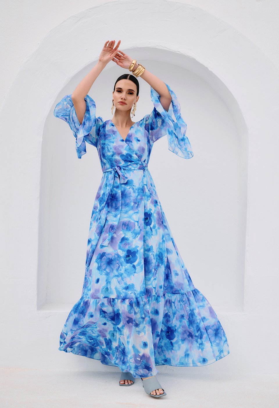 Maxi wrap dress with floral print