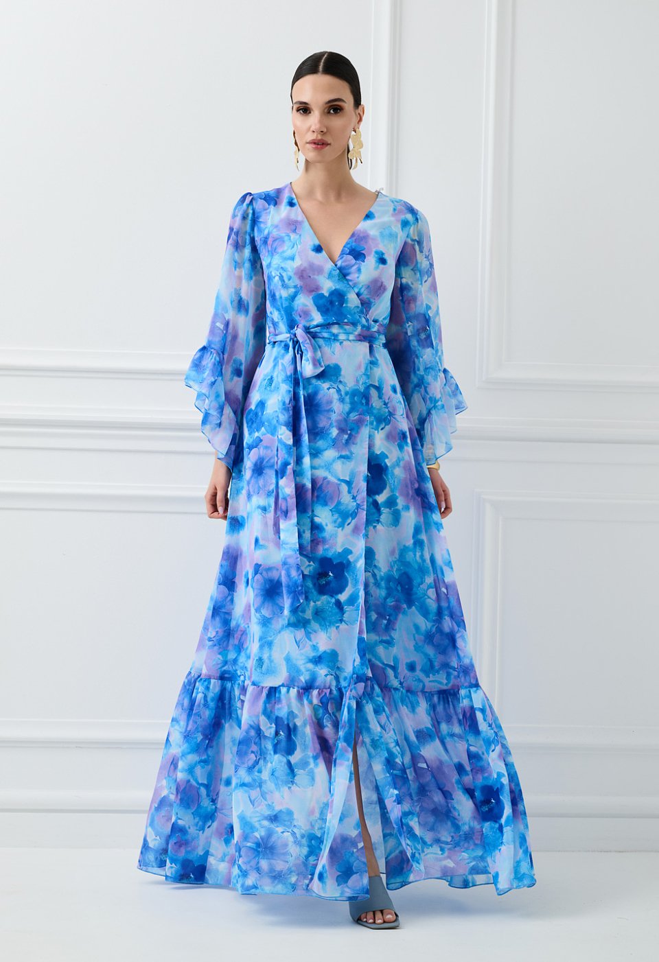 Maxi wrap dress with floral print