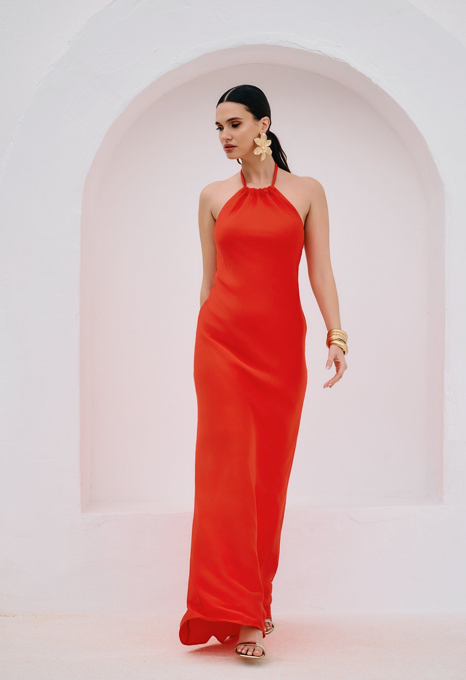 Maxi φόρεμα halter κόκκινο