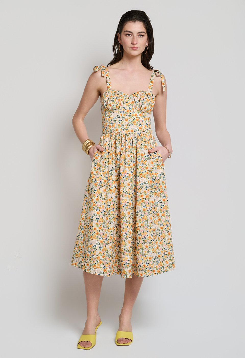 Floral midi dress with tie straps