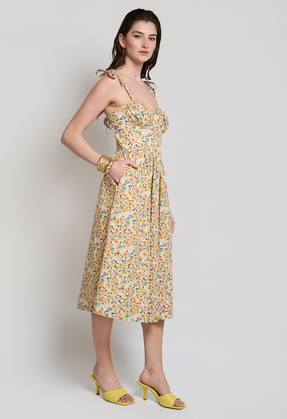 Floral midi dress with tie straps