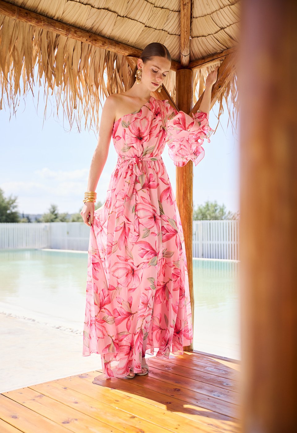 One-shoulder maxi floral dress