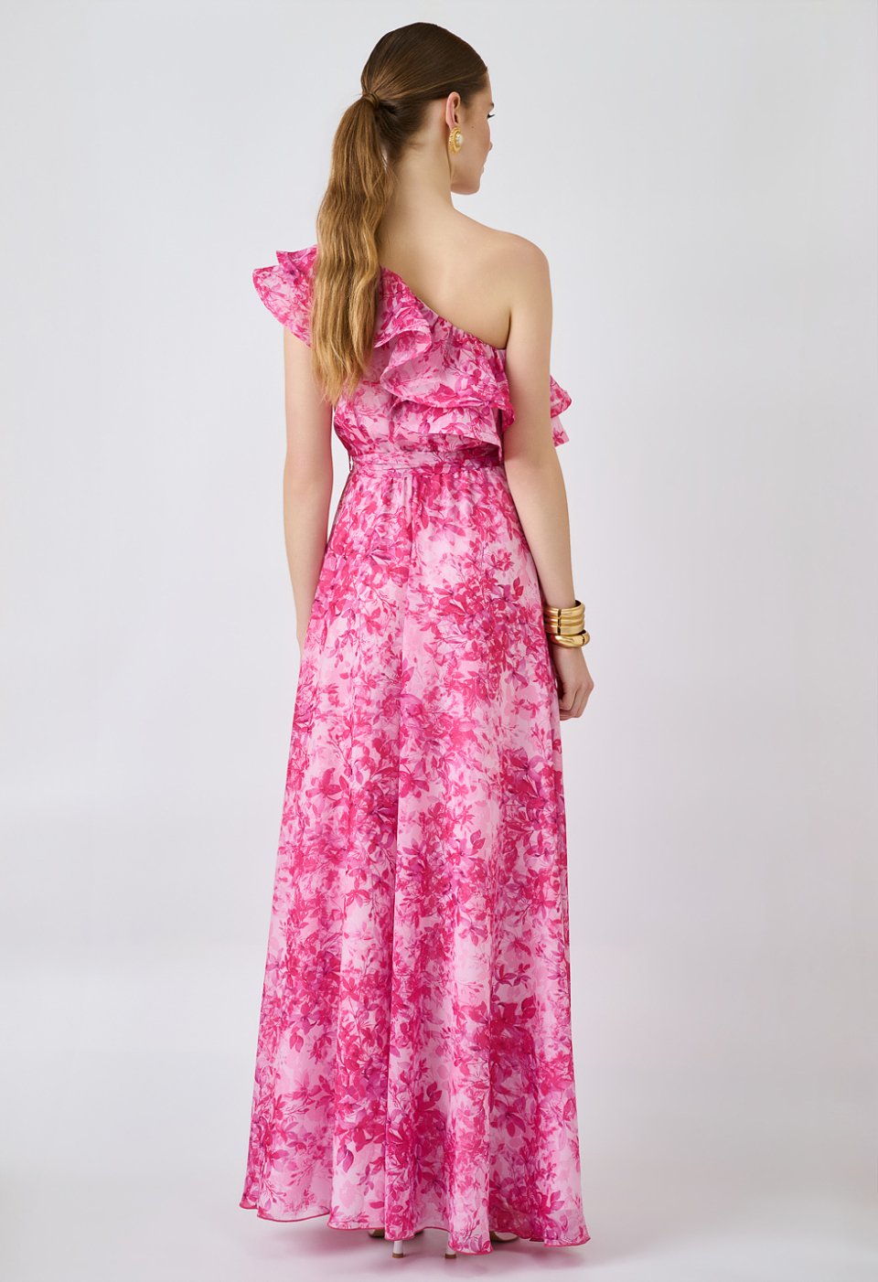 Maxi φόρεμα one shoulder με βολάν