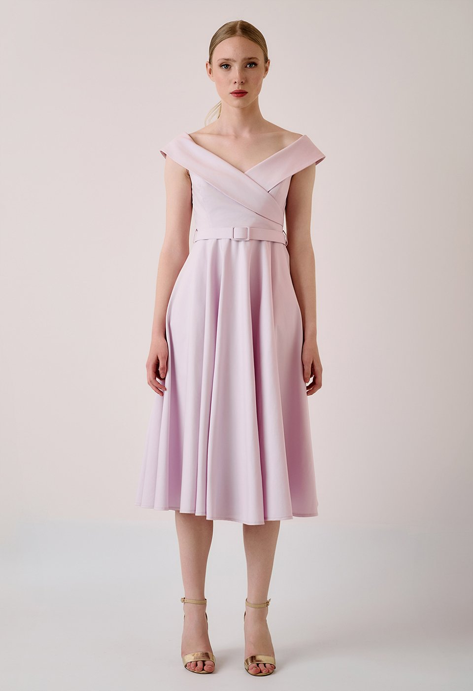Midi off-shoulder dress with belt