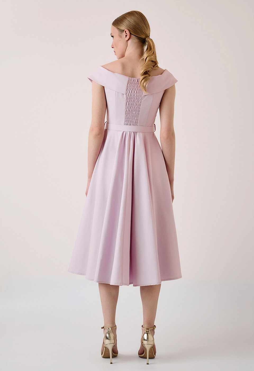 Midi off-shoulder dress with belt