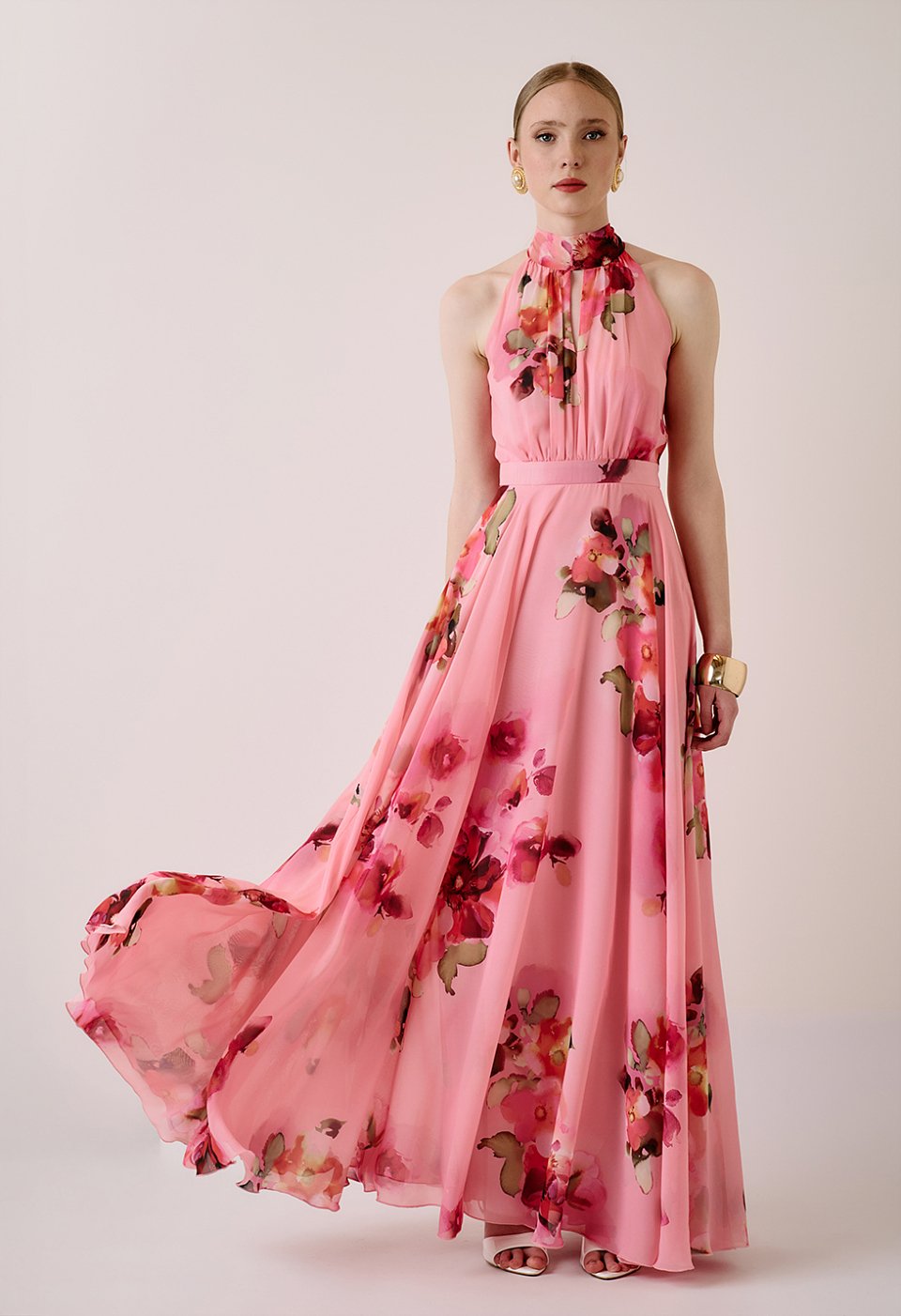 Floral maxi dress with a halter neckline