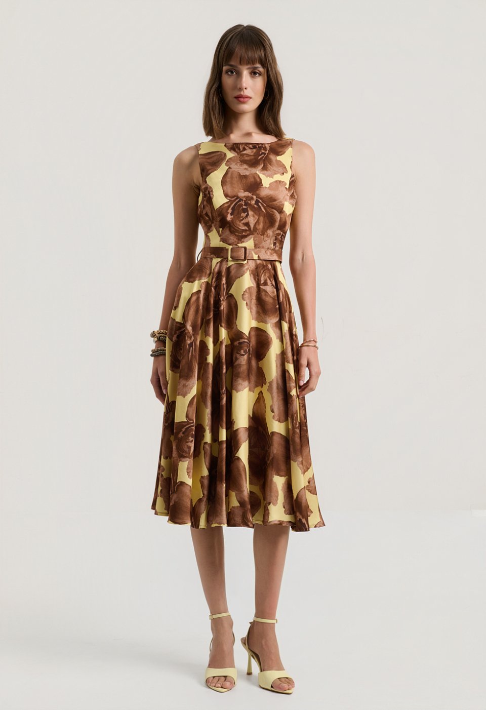 Floral midi dress with a belt and V-back