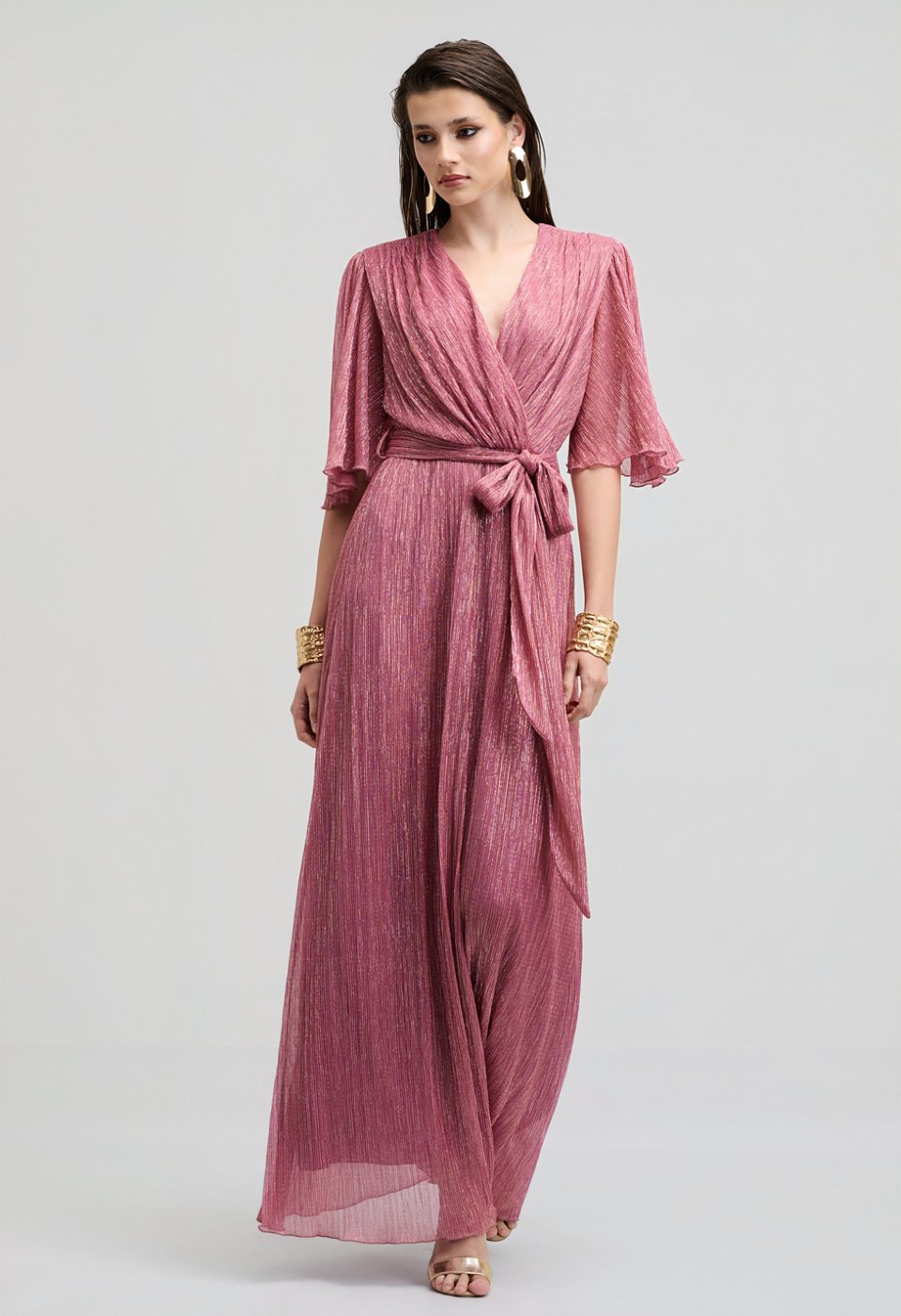 Maxi Pleated Occasion Dress with Belt