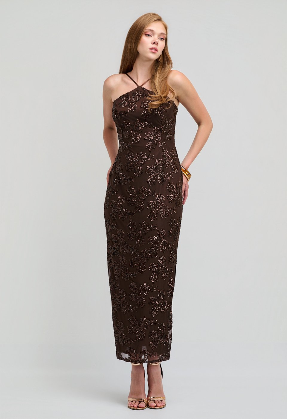 Midi sequin dress with spaghetti straps
