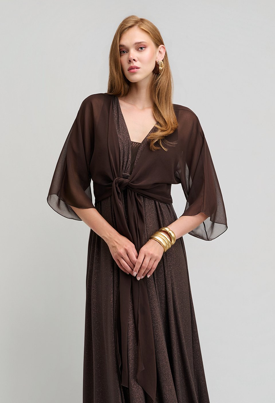 Chiffon bolero with a front tie fastening