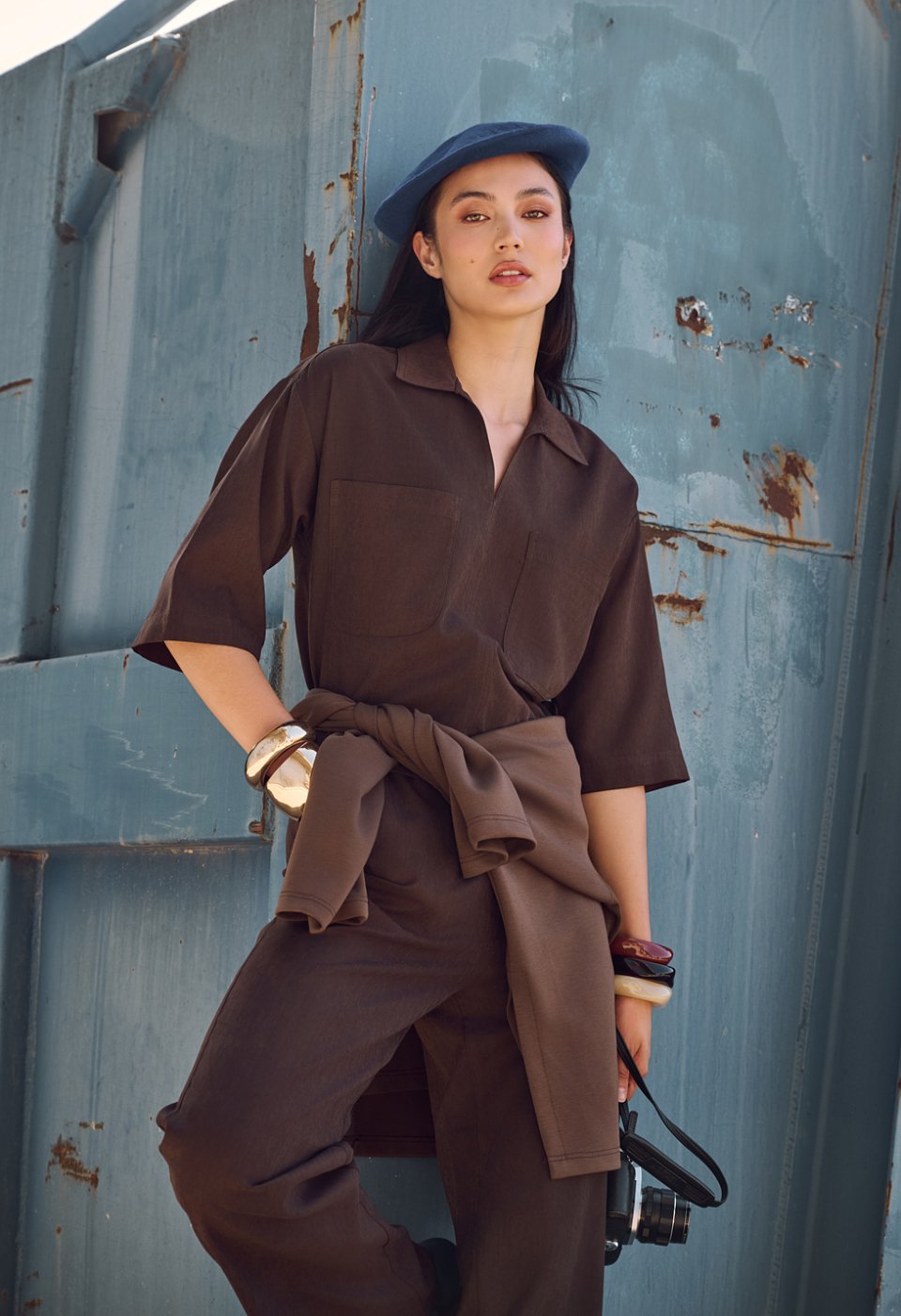 Oversized blouse with short sleeves